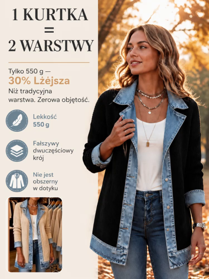 👗 Wyglądaj od razu o 5 kg szczuplej! Hybrydowa kurtka łącząca dżins z dzianiną – wysmuklająca i pełna klasy ✨