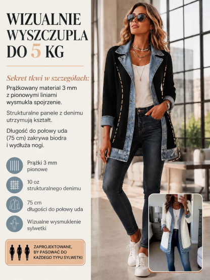👗 Wyglądaj od razu o 5 kg szczuplej! Hybrydowa kurtka łącząca dżins z dzianiną – wysmuklająca i pełna klasy ✨