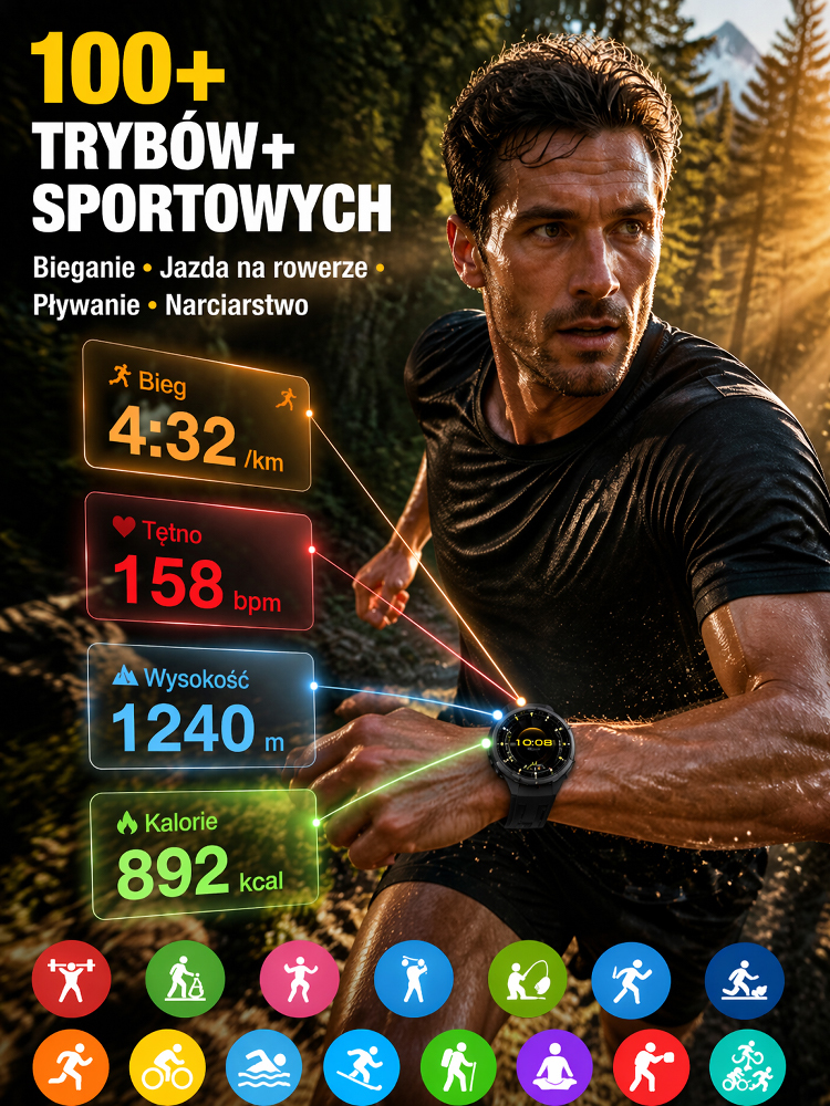 Smartwatch z funkcją rozmów Bluetooth | Bateria działająca do 180 dni | Monitorowanie zdrowia 24/7