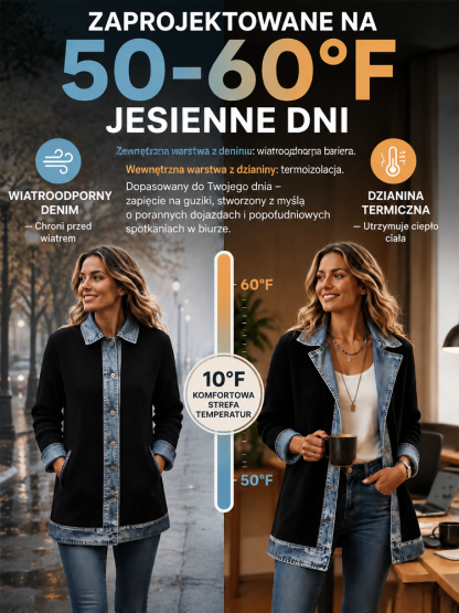 👗 Wyglądaj od razu o 5 kg szczuplej! Hybrydowa kurtka łącząca dżins z dzianiną – wysmuklająca i pełna klasy ✨