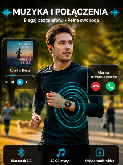 Smartwatch z funkcją rozmów Bluetooth | Bateria działająca do 180 dni | Monitorowanie zdrowia 24/7