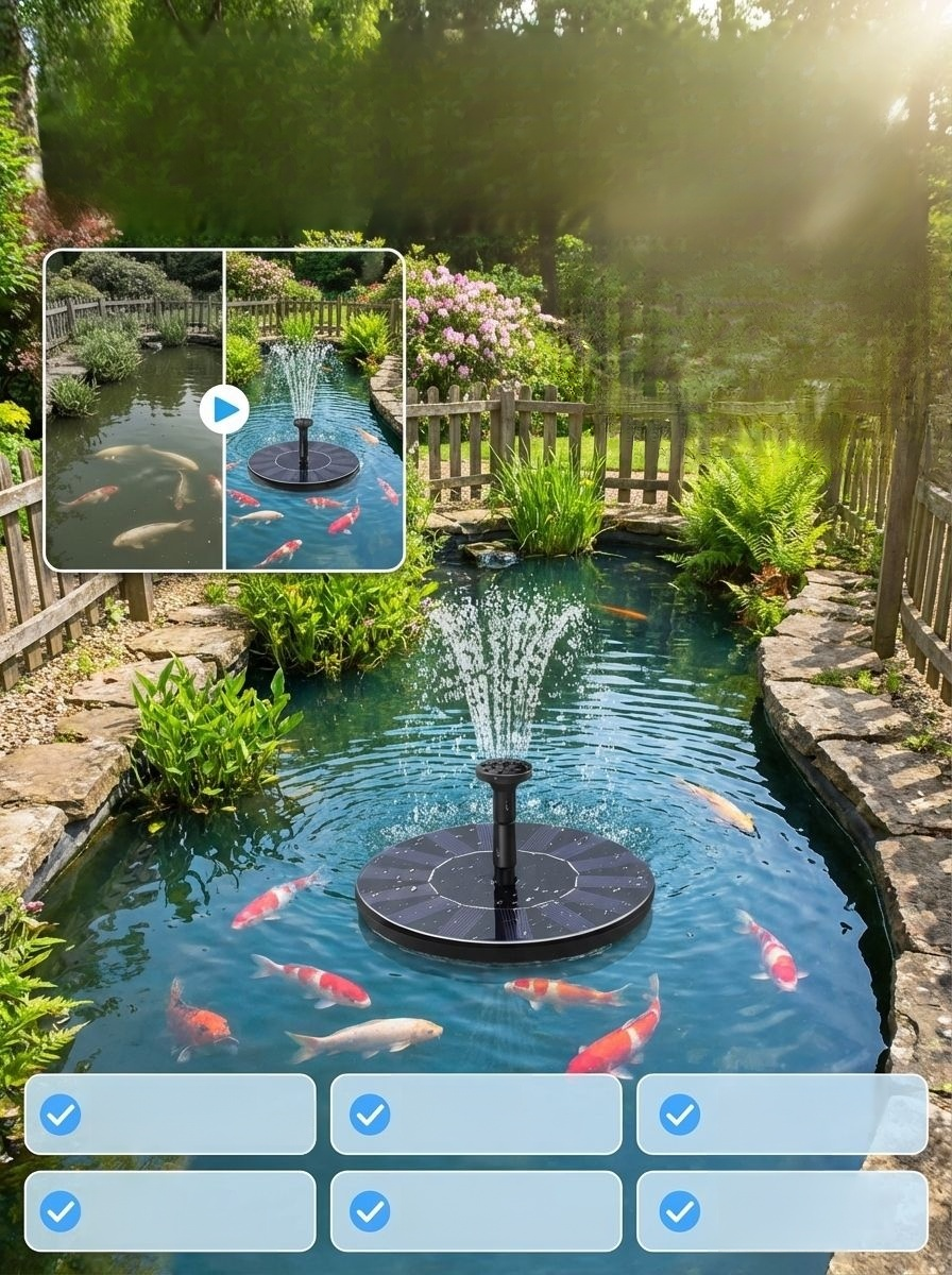 0 Elektryczna fontanna zasilana energią słoneczną z funkcją napowietrzania