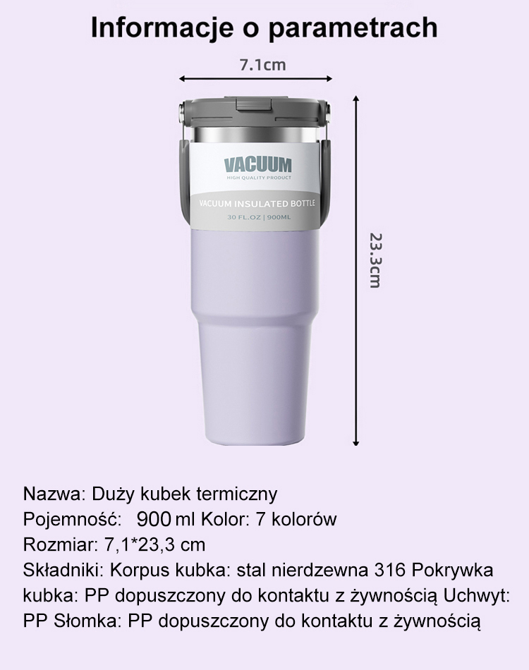 【Bardzo duża pojemność】Izolowana butelka na wodę, utrzymuje napoje zimne lub gorące przez 24 godziny!