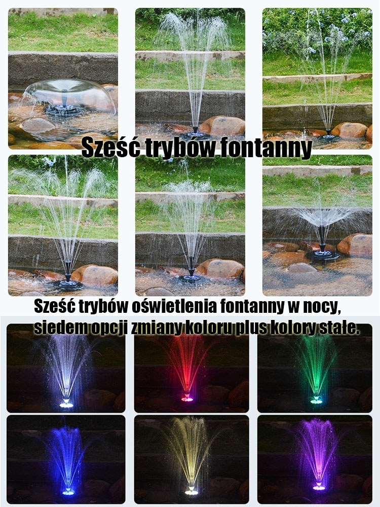 Ekskluzywna fontanna ogrodowa zasilana energią słoneczną, z kolorowym oświetleniem