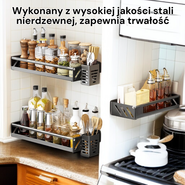 Stalowy wiszący stojak kuchenny bez wiercenia na przyprawy i oleje