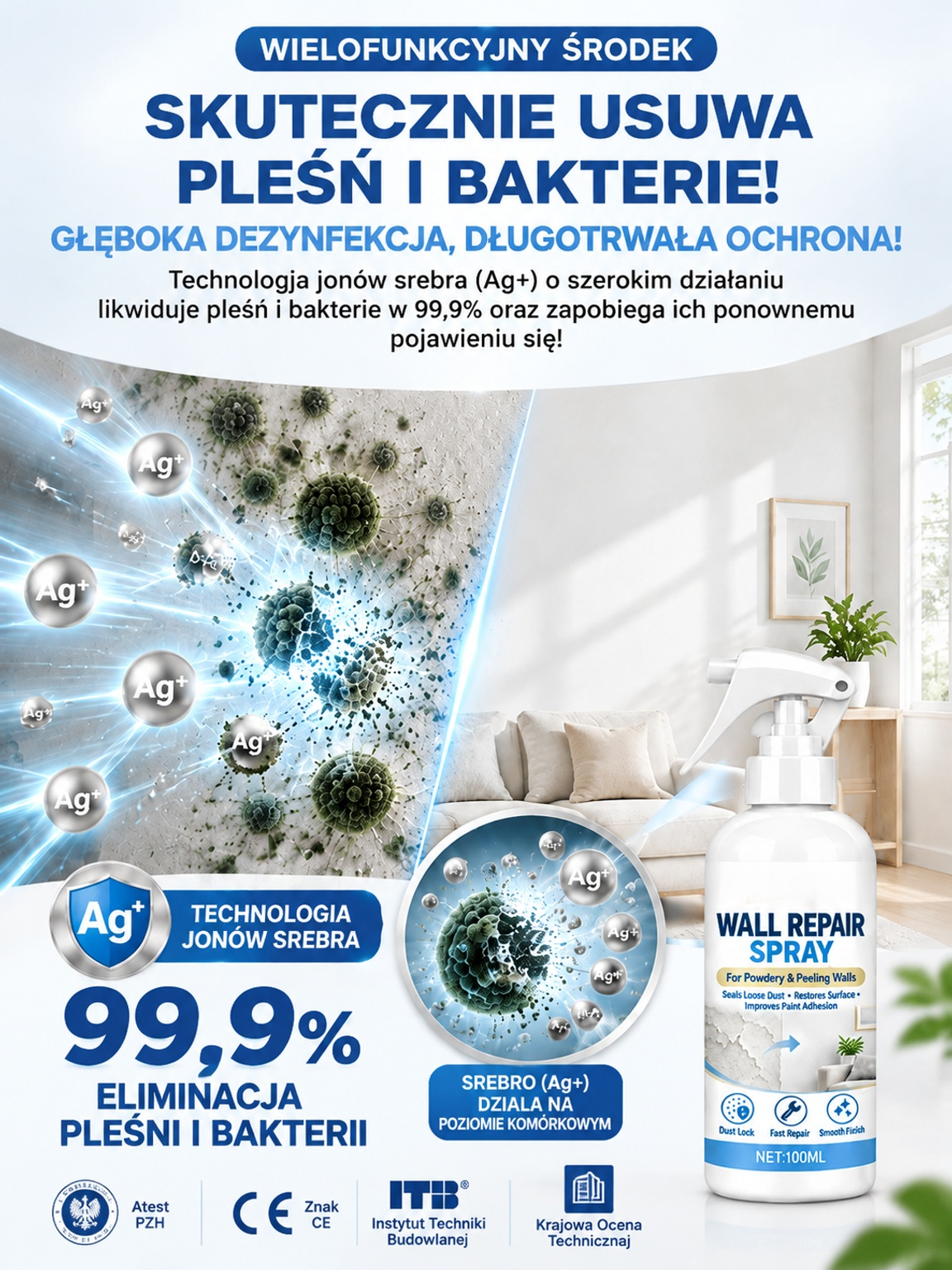 Przemysłowy spray do naprawy ścian i ochrony przed pleśnią