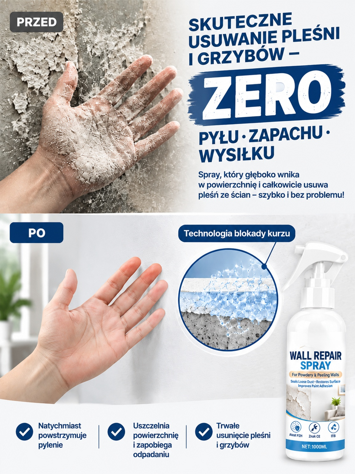 Przemysłowy spray do naprawy ścian i ochrony przed pleśnią