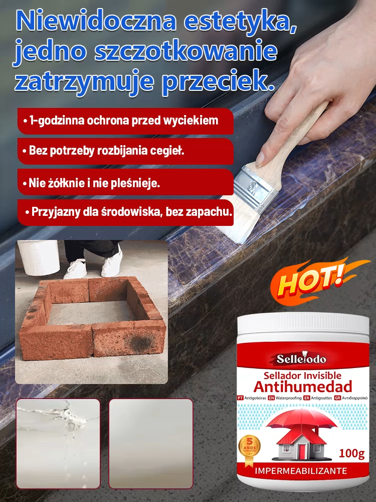 Bezbarwny klej uszczelniający do naprawy przecieków na zewnętrznych ścianach i dachach bez konieczno