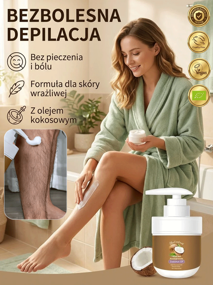 [Bezbolesna depilacja] Krem do depilacji z ekstraktami roślinnymi i olejem kokosowym 【Depilacja klasy medycznej — 100% bezpieczeństwa!】