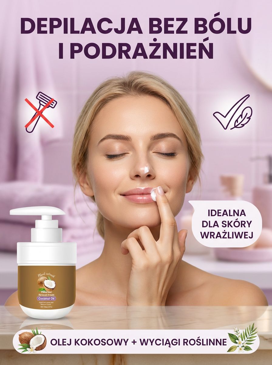 [Bezbolesna depilacja] Krem do depilacji z ekstraktami roślinnymi i olejem kokosowym 【Depilacja klasy medycznej — 100% bezpieczeństwa!】