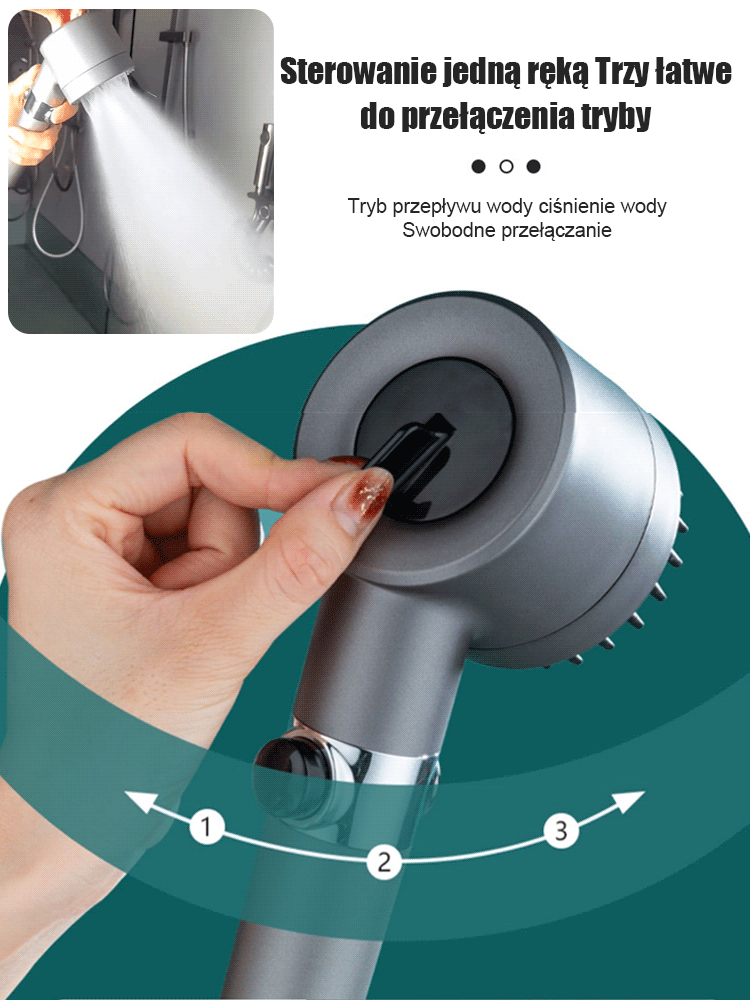 Wielofunkcyjna głowica natryskowa z regulacją jednym przyciskiem i funkcją niemieckiego masażu