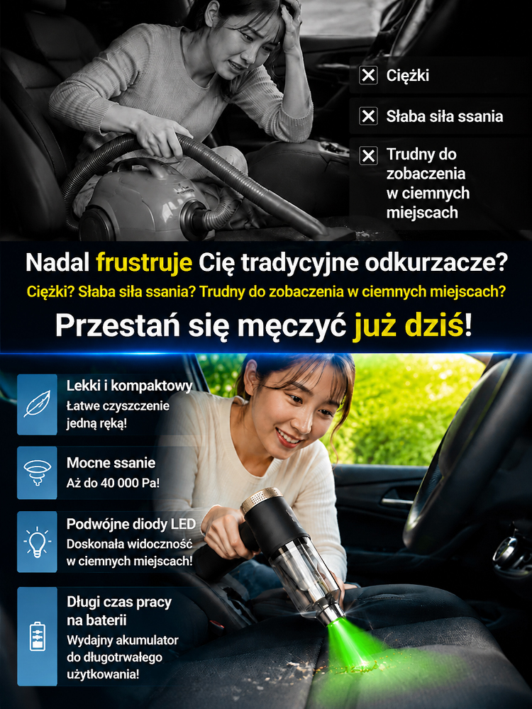 🚗🏠 Jedno urządzenie do samochodu i do domu! Bezprzewodowy odkurzacz 32 000 Pa (-50%) 