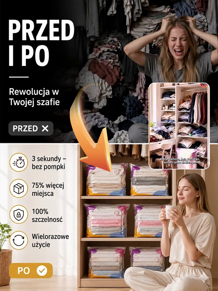 🛡️ Mieszkanie Pęka w Szwach? Pancerne Worki Kompresyjne 3D (InPost + Płatność przy Odbiorze) ✅