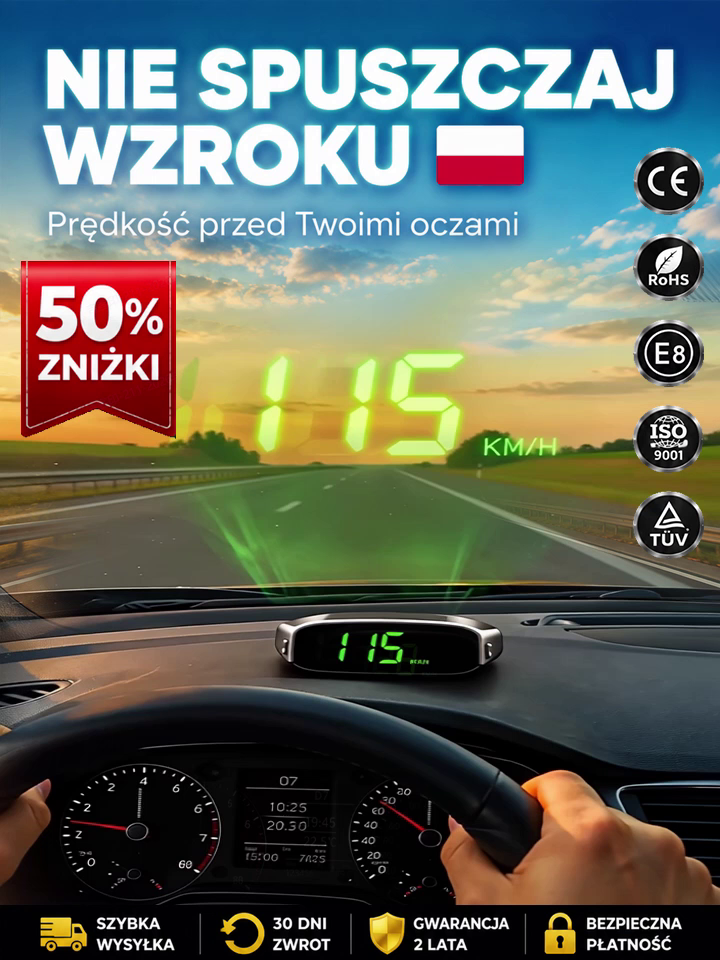 🚗Miej prędkość bezpośrednio na wysokości wzroku! Solarny wyświetlacz HUD do każdego auta