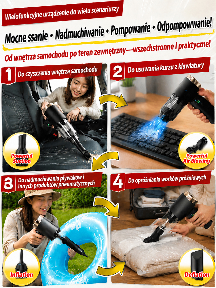 🚗🏠 Jedno urządzenie do samochodu i do domu! Bezprzewodowy odkurzacz 32 000 Pa (-50%) 