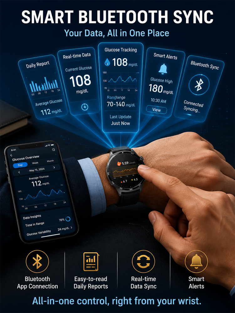 High-precision smart blood glucose monitoring watch【Continuous 24-hour monitoring of health indicators such as blood sugar, blood pressure, and blood oxygen!】