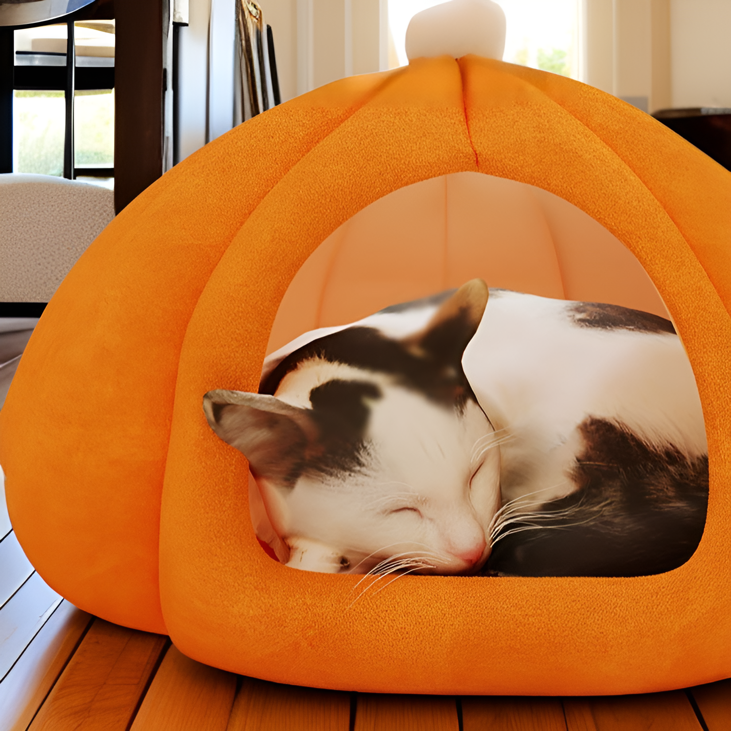 Enclosed pet nest with playful pumpkin design