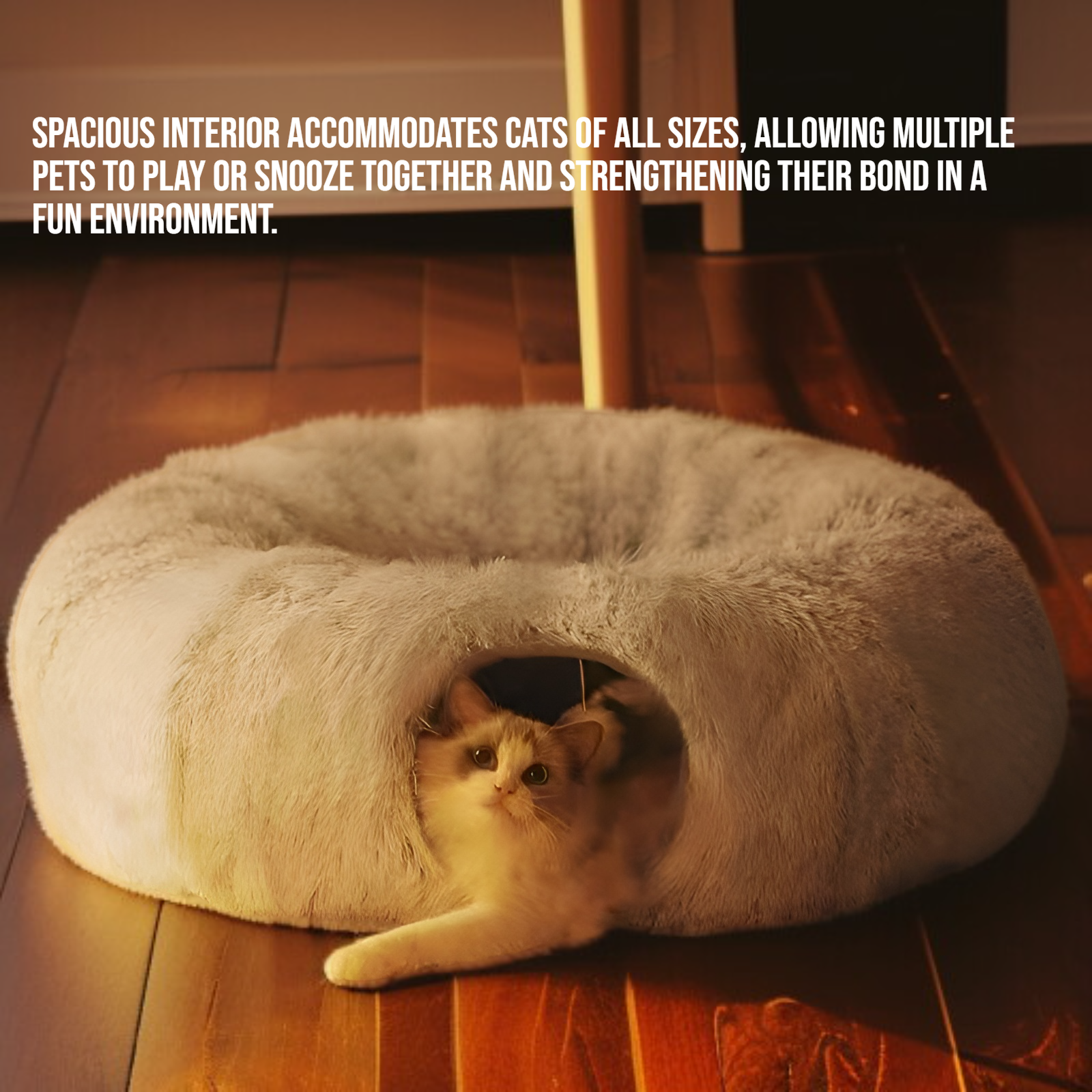 Plush winter cat tunnel nest with cozy interior