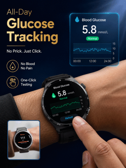 High-precision smart blood glucose monitoring watch【Continuous 24-hour monitoring of health indicators such as blood sugar, blood pressure, and blood oxygen!】