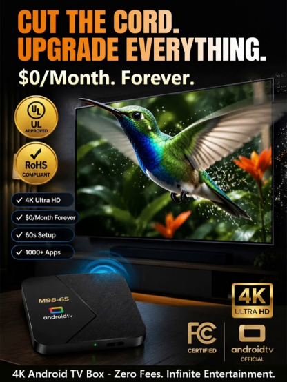 【Plug and Play】4K High-Definition TV Box，No monthly fees, no extra charges, one-time purchase for lifetime free TV viewing!