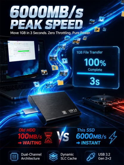 [Newly Upgraded] 32TB Portable High-Speed ​​SSD — 👍Ultra-fast 6000MB/s transfer speeds, 👍Military-grade AES-256 hardware encryption, 🔥Plug-and-play compatibility across all platforms!