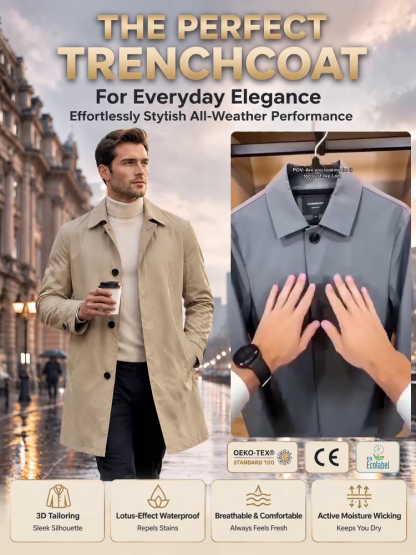 [British Elegance] Men's Classic Single-Breasted Trench Coat，Water-resistant and wrinkle-resistant—stylish and versatile!