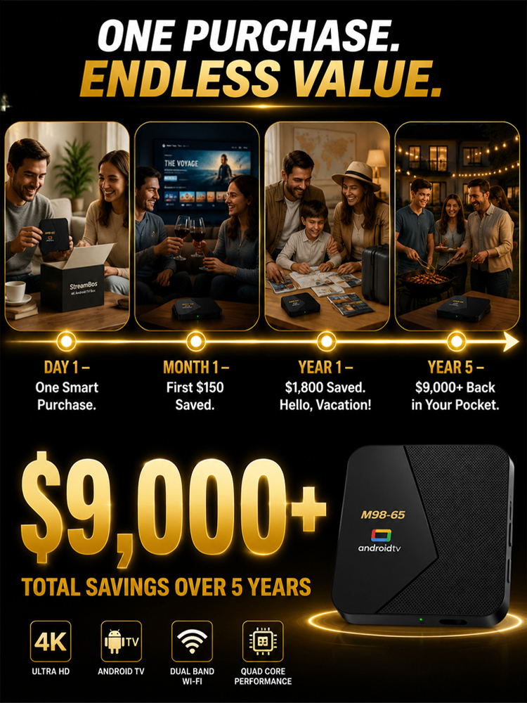 【Plug and Play】4K High-Definition TV Box，No monthly fees, no extra charges, one-time purchase for lifetime free TV viewing!