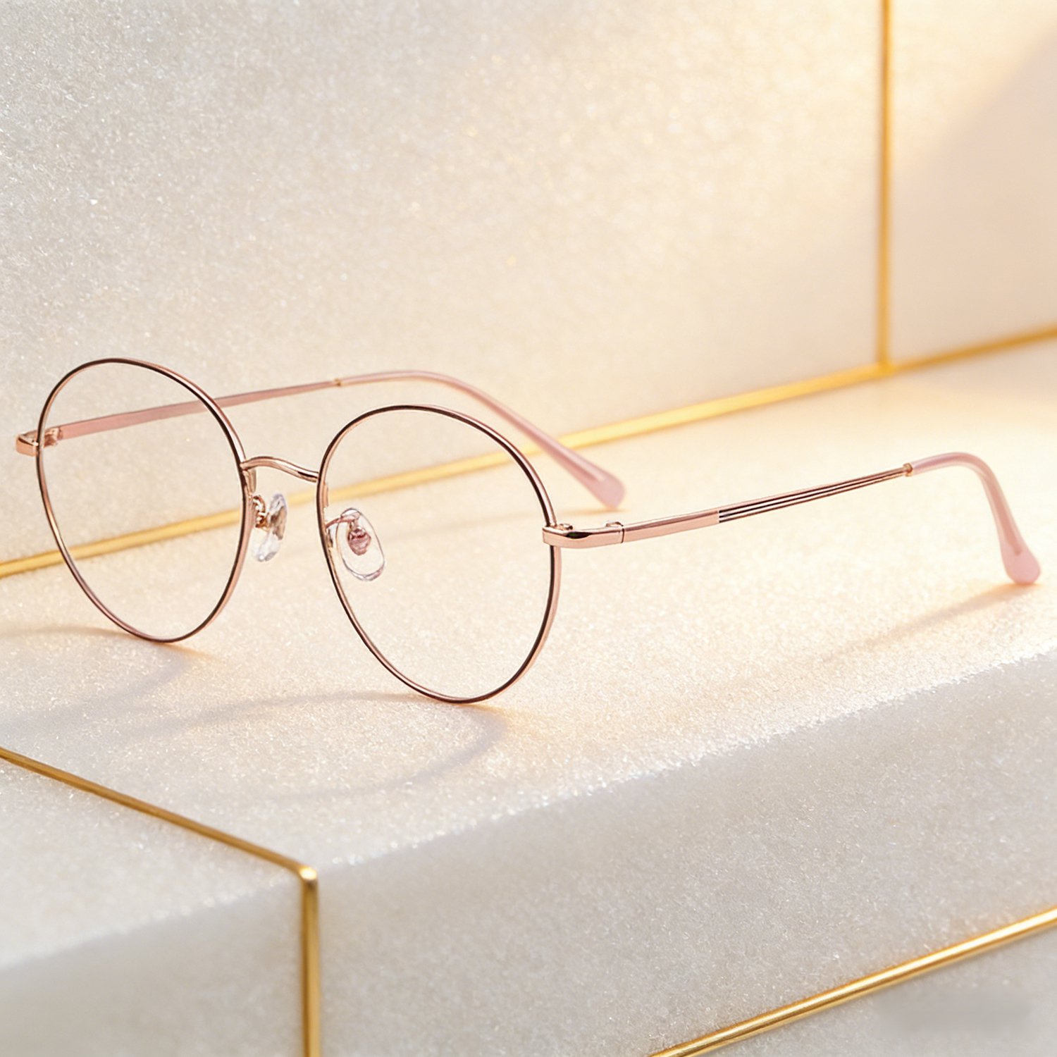 Close-up of titanium alloy women's glasses frame