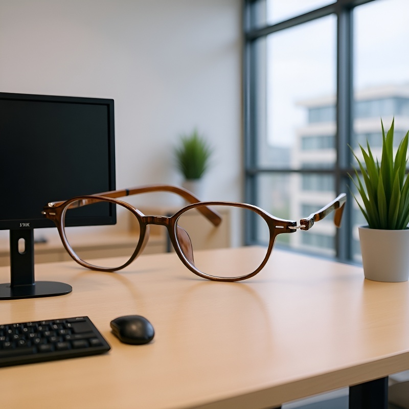 Stylish elliptical frame reading glasses on table