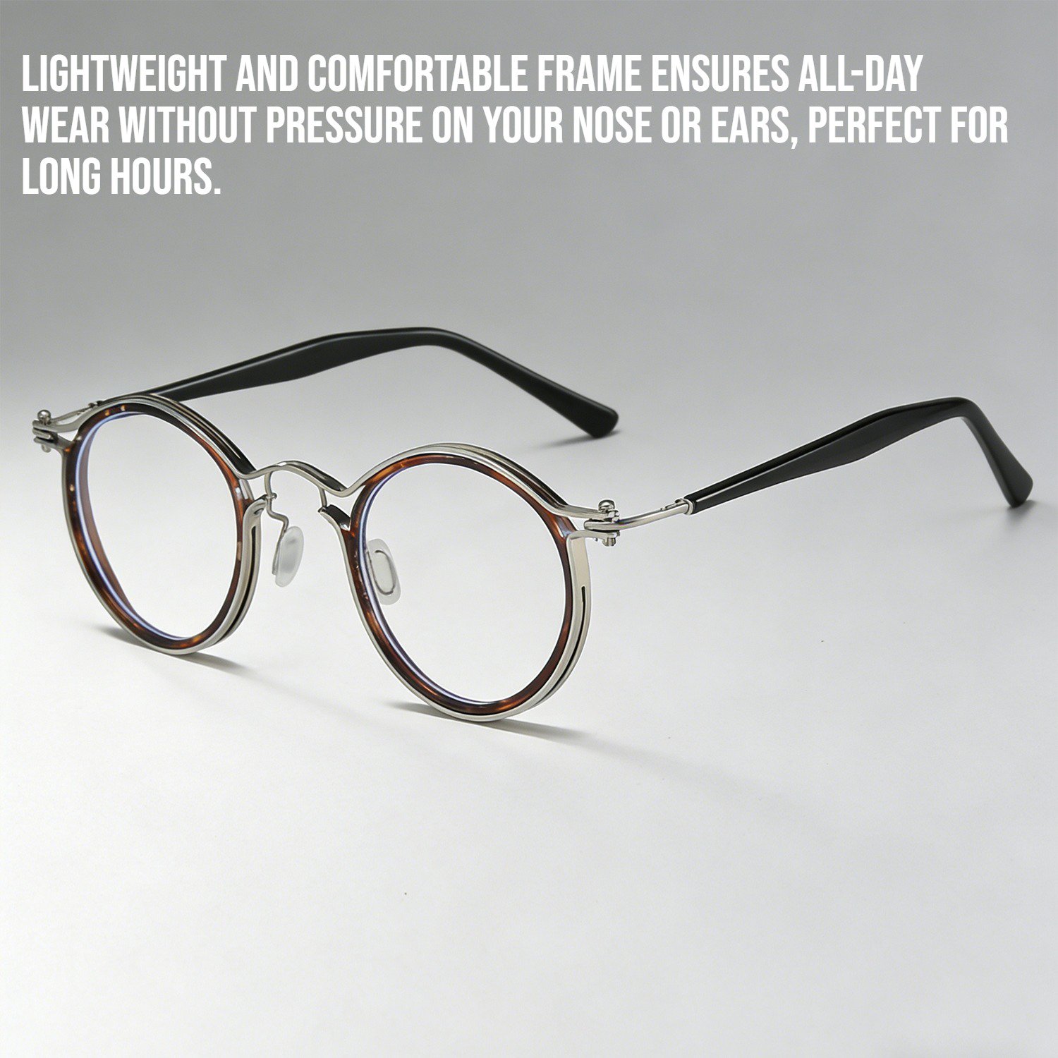 Retro round frame anti blue light myopia glasses front view