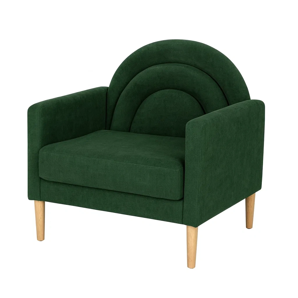 Fauteuil en tissu polyester vert avec pieds en bois de hêtre-Mobinni