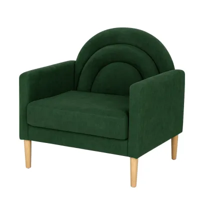 Fauteuil en tissu polyester vert avec pieds en bois de hêtre-Mobinni