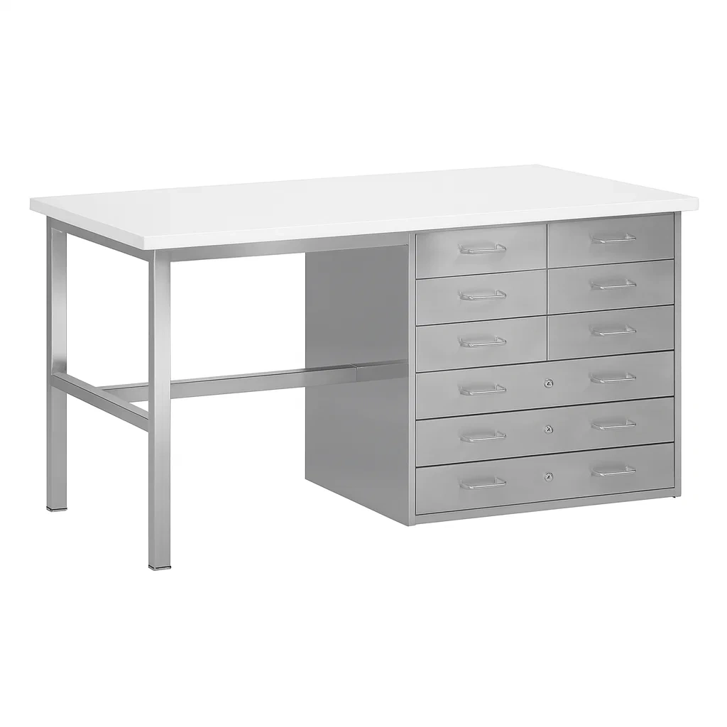 Établi avec plateau en bois mélaminé blanc-Mobinni