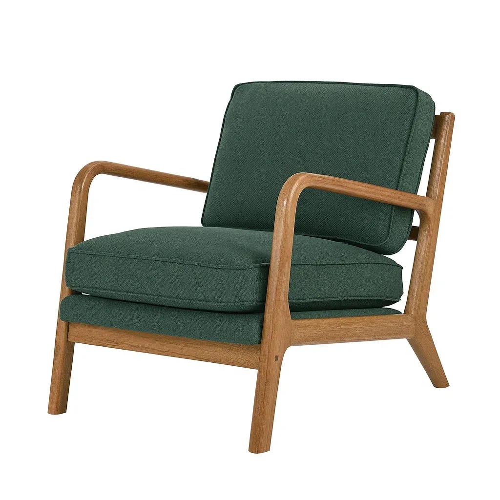 Fauteuil en bois avec revêtement en tissu vert foncé-Mobinni