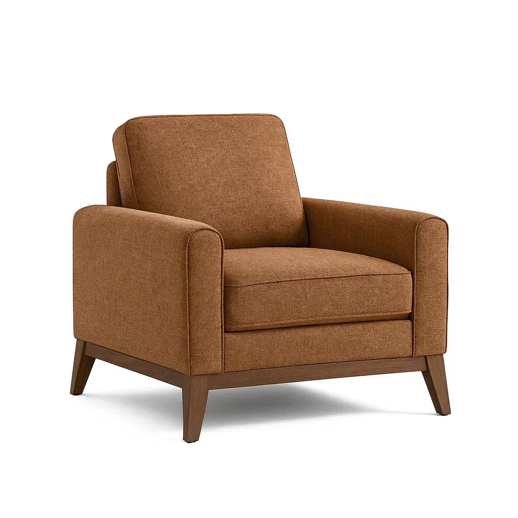 Fauteuil en bois avec revêtement en polyester marron-Mobinni