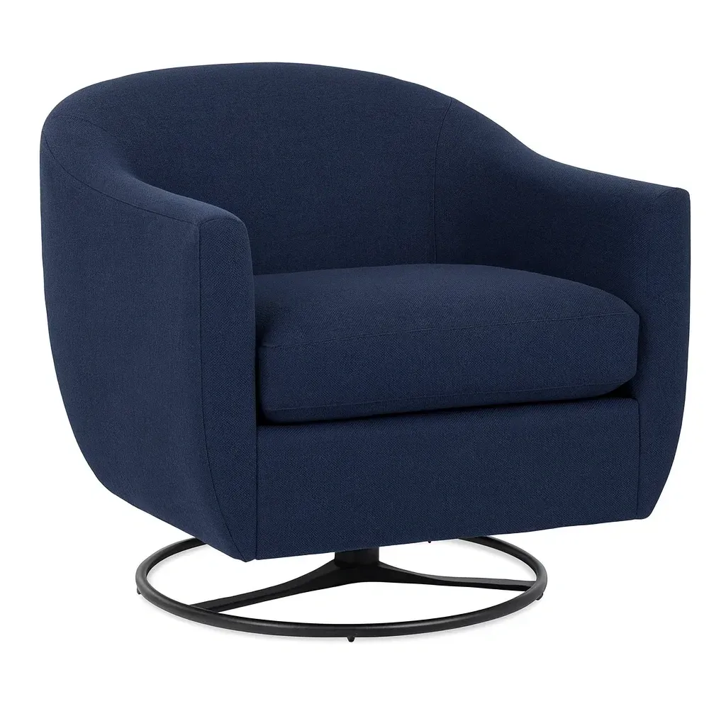 Fauteuil pivotant en tissu polyester bleu avec structure en métal-Mobinni