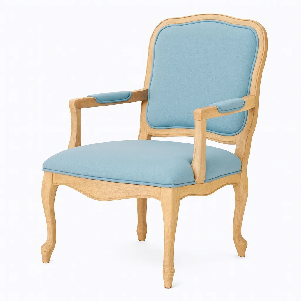 Fauteuil en bois avec revêtement en tissu bleu-Mobinni