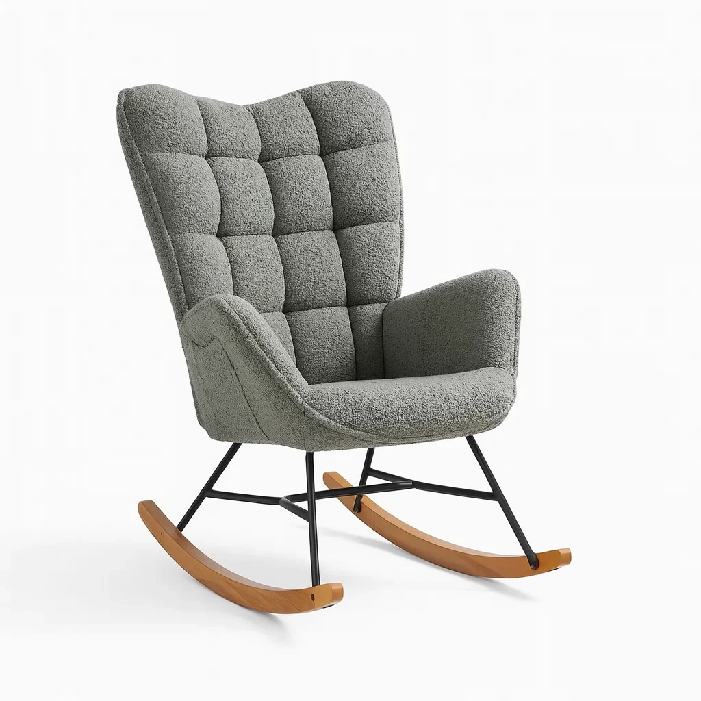 Fauteuil à bascule en tissu gris avec structure en métal-Mobinni