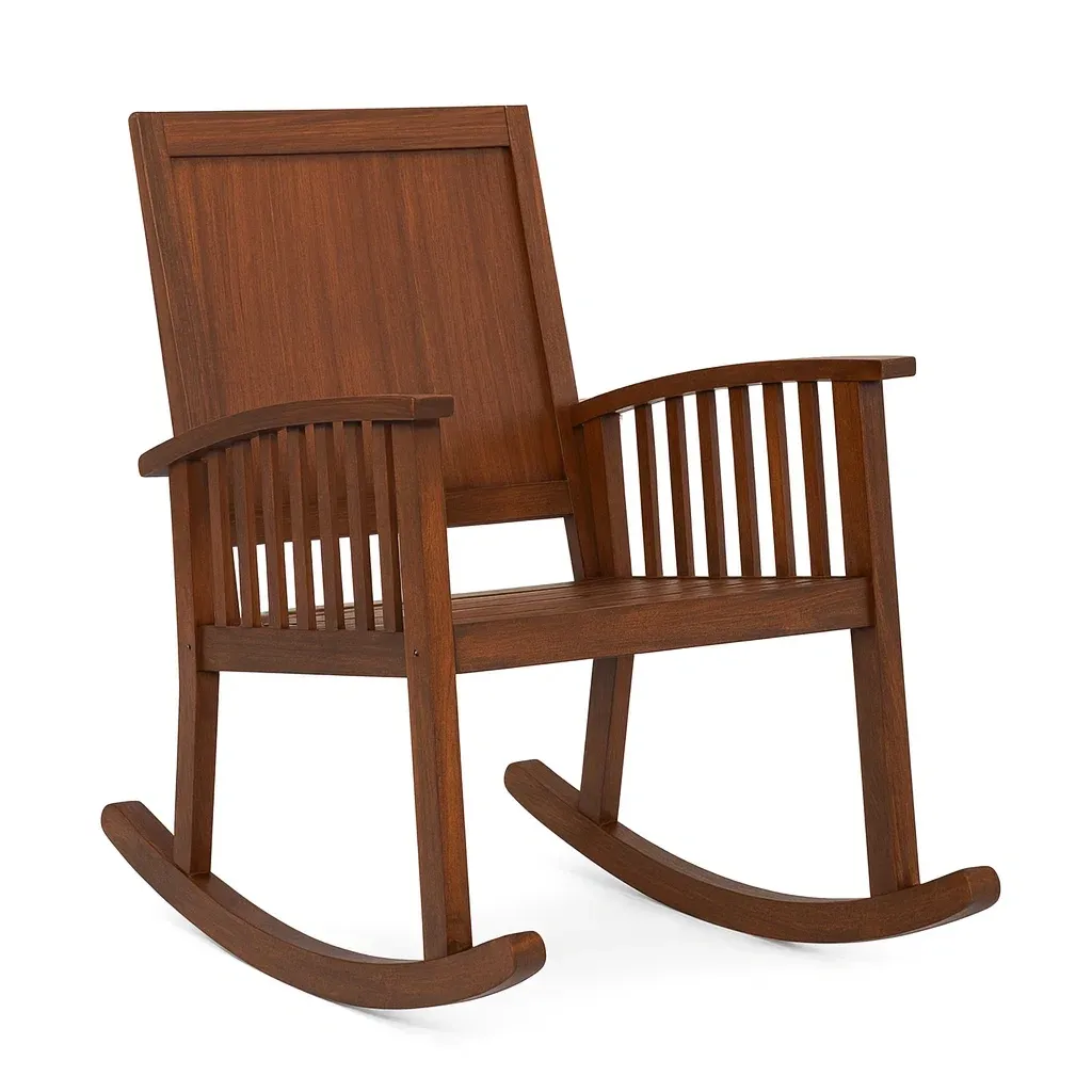 Fauteuil à bascule en bois d’acacia marron-Mobinni
