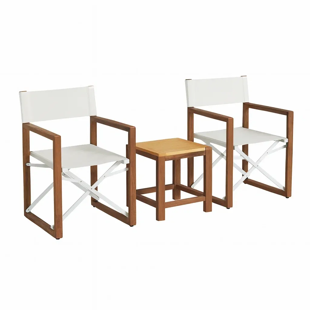 Ensemble de détente en bois avec table en bois et toile blanc/naturel-Mobinni