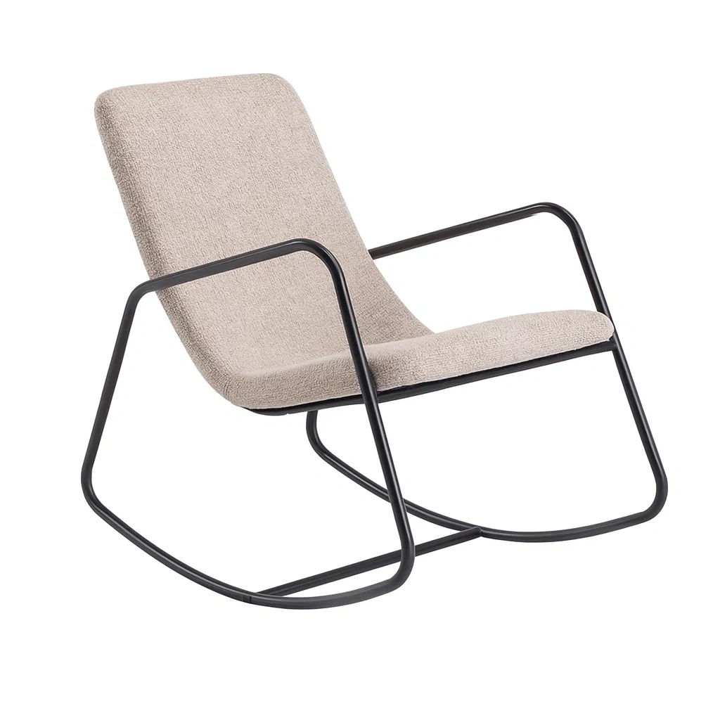 Fauteuil à bascule en tissu polyester beige avec structure en métal-Mobinni