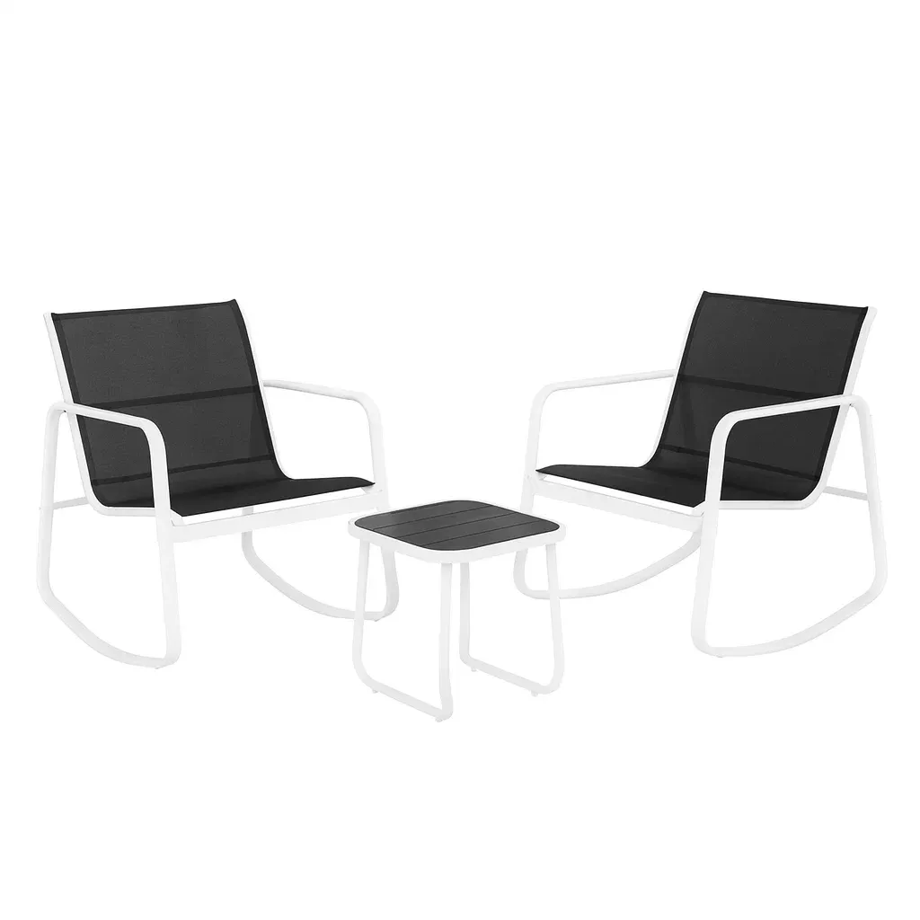 Ensemble de détente en aluminium et textilène noir/blanc-Mobinni