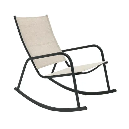 Fauteuil à bascule en métal noir avec tissu beige-Mobinni