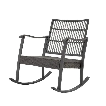 Fauteuil à bascule en aluminium gris avec assise en rotin-Mobinni