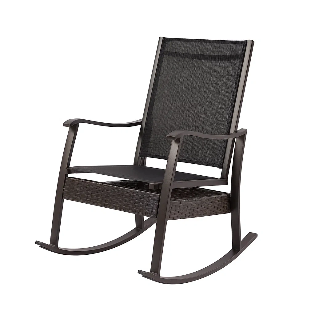 Fauteuil à bascule en aluminium et textilène noir-Mobinni