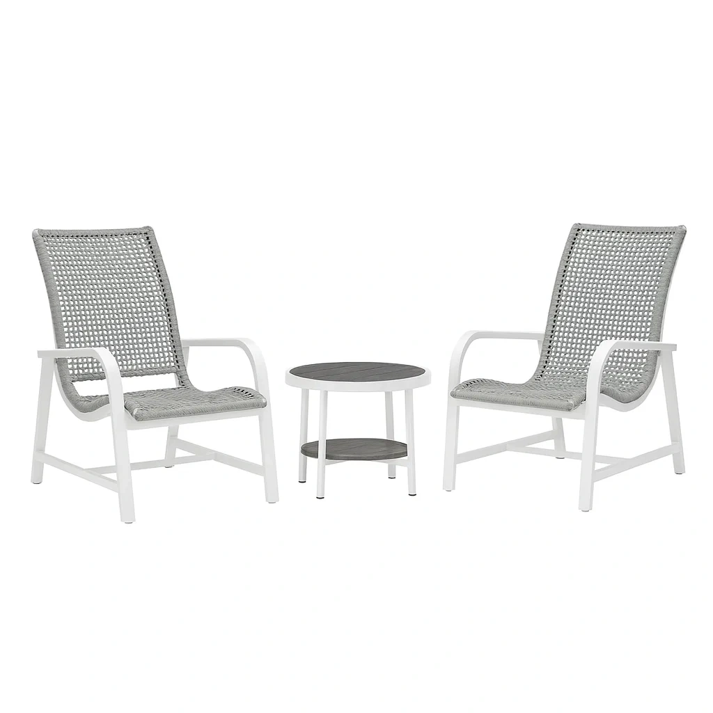 Ensemble de détente avec deux chaises et table en aluminium/polyester gris/blanc-Mobinni