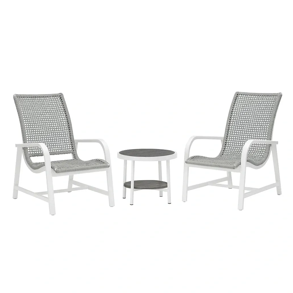 Ensemble de détente avec deux chaises et table en aluminium/polyester gris/blanc-Mobinni