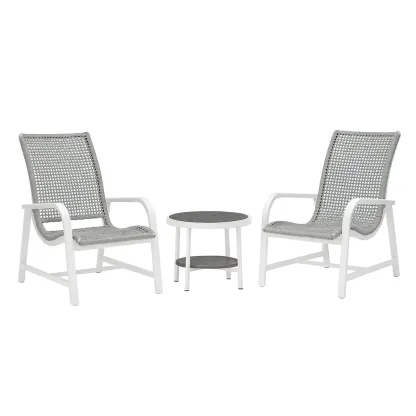 Ensemble de détente avec deux chaises et table en aluminium/polyester gris/blanc-Mobinni