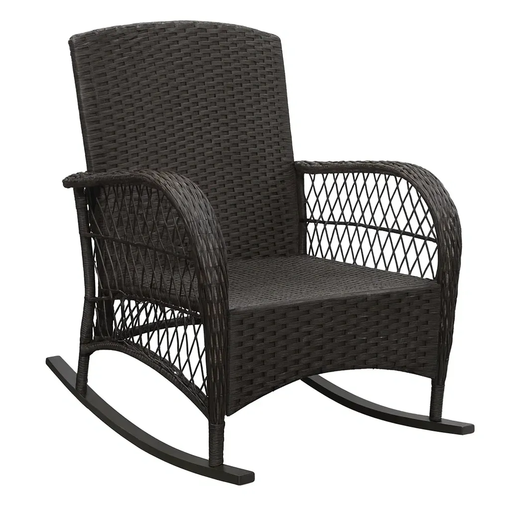 Fauteuil à bascule en résine tressée marron-Mobinni