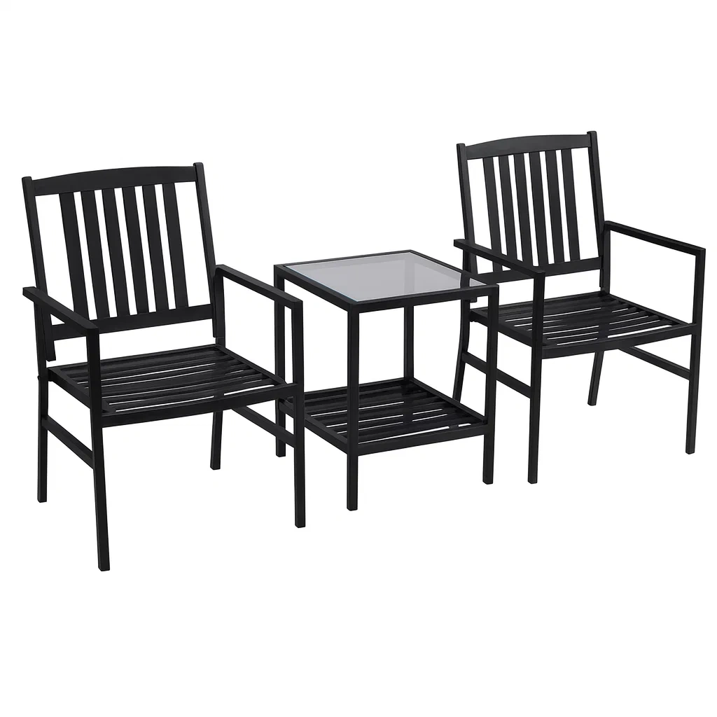 Ensemble de détente en métal noir avec table en verre trempé-Mobinni